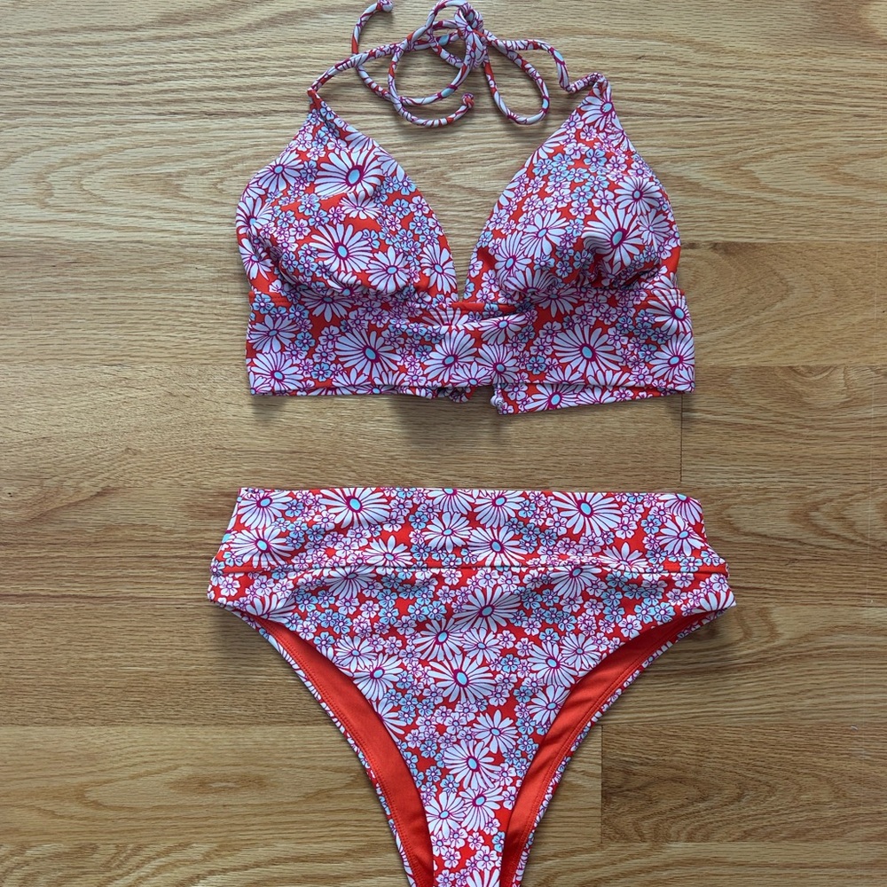 Floral Bikini Set in Orange and White